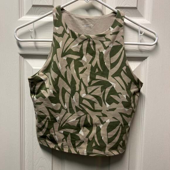 Old Navy PowerChill Longline Sports Bra Crop Top in Abstract Palm Print - Picture 1 of 2